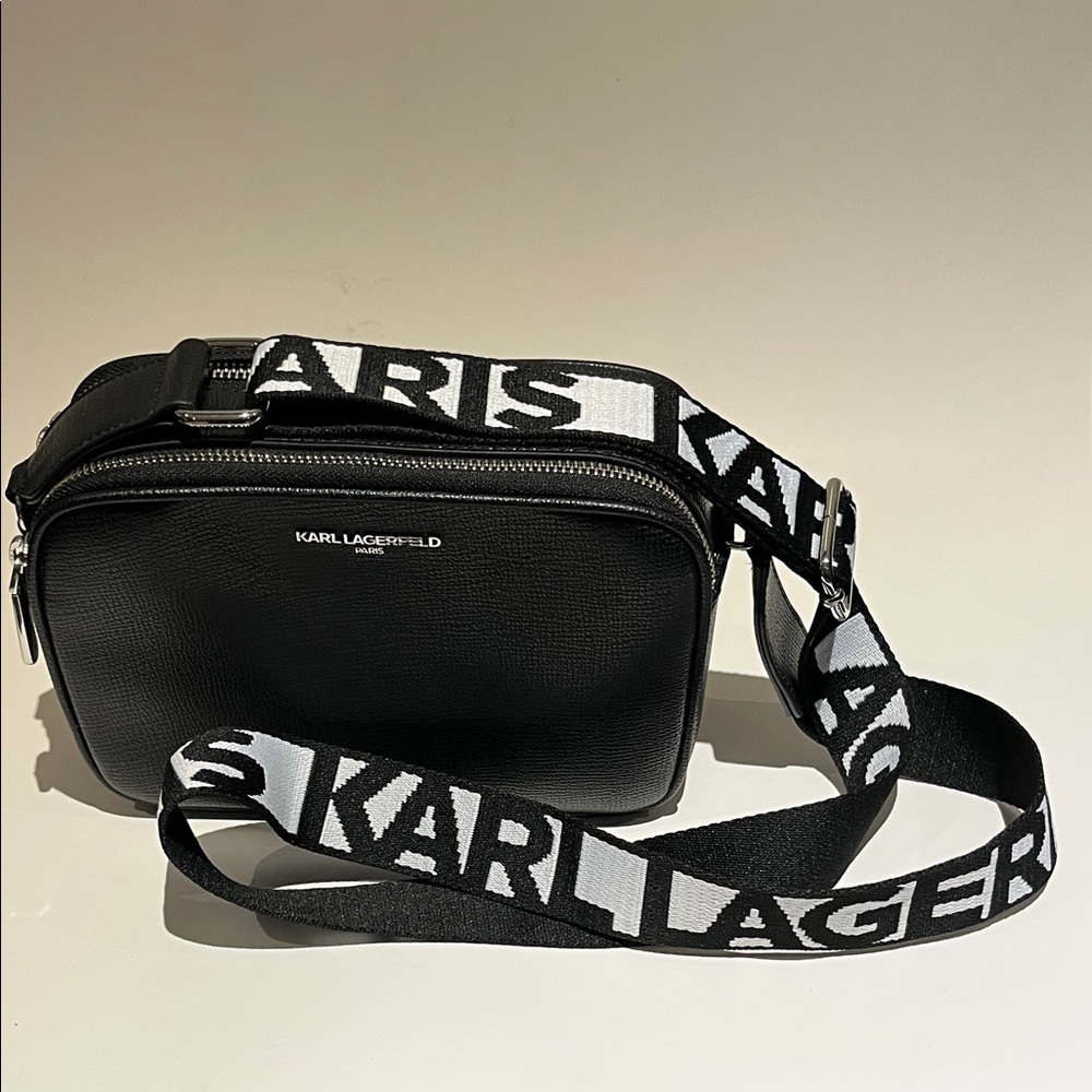 Karl Lagerfeld Black Belt Bag with Logo Strap
